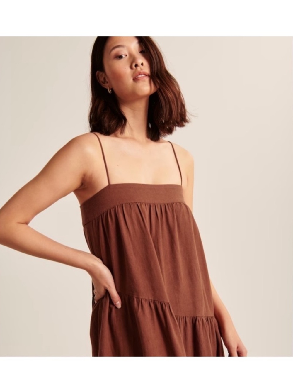 Abercrombie & Fitch Rust Asymmetrical Tiered Linen Maxi Dress - Picture 3 of 8